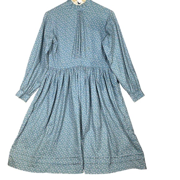 Unbranded Vintage Dresses & Skirts - Vtg Prairie Country School Dress Blue‎ Floral High Neck Cottage Core Small